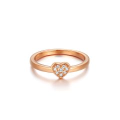 Minimalist Heart Stud Ring with Swarovski Crystals Rose Gold Plated