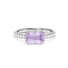 Solitaire Petite Octagon Ring Violet Crystals Rhodium Plated