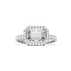 Halo Octagon Statement Ring Clear Crystals Rhodium Plated