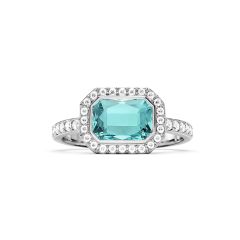 Halo Octagon Statement Ring Light Turquoise Crystals Rhodium Plated