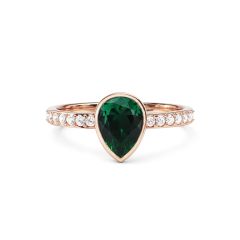 Solitaire Petite Teardrop Ring Emerald Crystals Rose Gold Plated