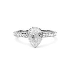 Solitaire Petite Teardrop Ring Clear Crystals Rhodium Plated