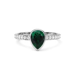 Solitaire Petite Teardrop Ring Emerald Crystals Rhodium Plated