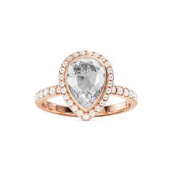 Halo Teardrop Statement Ring Clear Crystals Rose Gold Plated