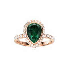 Halo Teardrop Statement Ring Emerald Crystals Rose Gold Plated