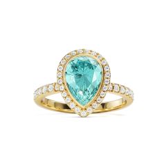 Halo Teardrop Statement Ring Light Turquoise Crystals Gold Plated