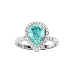 Halo Teardrop Statement Ring Light Turquoise Crystals Rhodium Plated