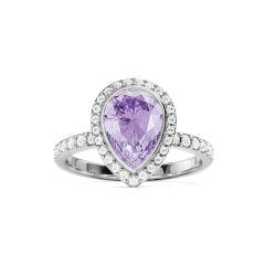 Halo Teardrop Statement Ring Violet Crystals Rhodium Plated