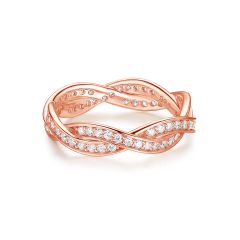 Love Eternal Braided Pave Zirconia Ring Sterling Silver Rose Gold Plated