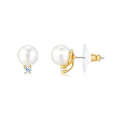 Tricia Pearl Stud Earrings with White Swarovski Crystal Pearls GP MYJS Bridal