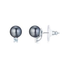 Tricia Pearl Stud Earrings with Dark Grey Swarovski Crystal Pearls WGP Bridal