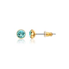 Signature Stud Earrings with Carat Light Turquoise Swarovski Crystals 3 Sizes Gold Plated