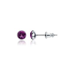 Signature Stud Earrings with Carat Amethyst Swarovski Crystals 3 Sizes Rhodium Plated