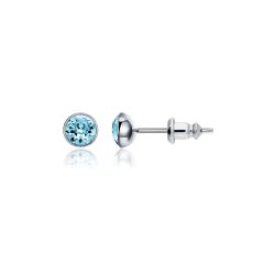 Signature Stud Earrings with Carat Aquamarine Swarovski Crystals 3 Sizes Rhodium Plated