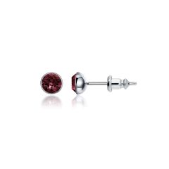 Signature Stud Earrings with Carat Burgundy Swarovski Crystals 3 Sizes Rhodium Plated