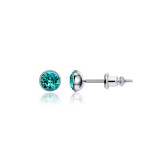 Signature Stud Earrings with Carat Blue Zircon Swarovski Crystals 3 Sizes Rhodium Plated