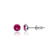 Signature Stud Earrings with Carat Fuchsia Swarovski Crystals 3 Sizes Rhodium Plated