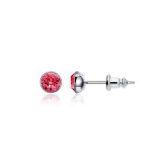 Signature Stud Earrings with Carat Indian Pink Swarovski Crystals 3 Sizes Rhodium Plated