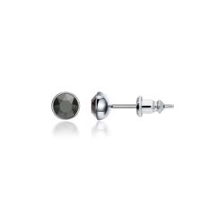 Signature Stud Earrings with Carat Jet Hematite Swarovski Crystals 3 Sizes Rhodium Plated