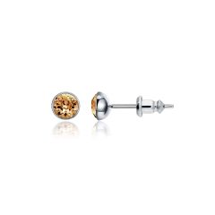 Signature Stud Earrings with Carat Light Topaz Swarovski Crystals 3 Sizes Rhodium Plated