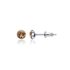 Signature Stud Earrings with Carat Light Smoked Topaz Swarovski Crystals 3 Sizes Rhodium Plated