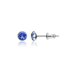 Signature Stud Earrings with Carat Sapphire Swarovski Crystals 3 Sizes Rhodium Plated