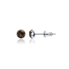 Signature Stud Earrings with Carat Smoky Quartz Swarovski Crystals 3 Sizes Rhodium Plated