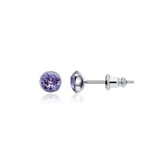 Signature Stud Earrings with Carat Tanzanite Swarovski Crystals 3 Sizes Rhodium Plated