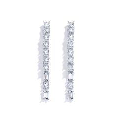 Tennis Double Cascade Drop Earrings with Cubic Zirconia Rhodium Plated