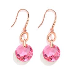 Bella O Drop Earrings with Rose Crystals Rose Gold Plated