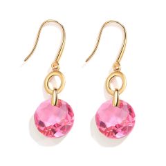 Bella O Drop Earrings with Rose Crystals Gold Plated