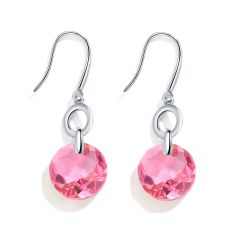 Bella O Drop Earrings with Rose Crystals Silver Plated