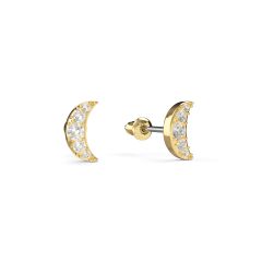 Petite Half Moon Stud Earrings Clear Crystals Gold Plated