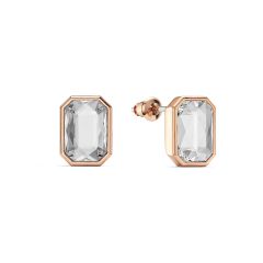 Octagon Mix Carrier Stud Earrings Clear Crystals Rose Gold Plated