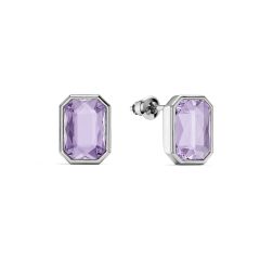 Octagon Stud Earrings Violet Crystals Rhodium Plated