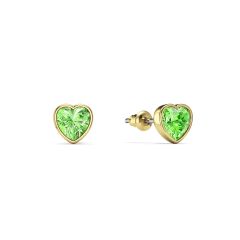 Heart Stud Earrings Peridot Crystals Gold Plated