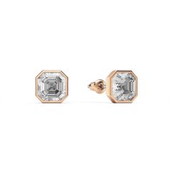 Asscher Stud Earrings Clear Crystals Rose Gold Plated