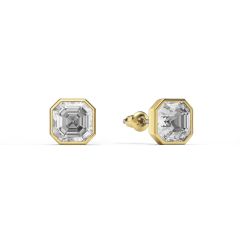 Asscher Stud Earrings Clear Crystals Gold Plated