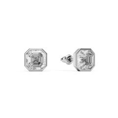 Asscher Stud Earrings Clear Crystals Rhodium Plated