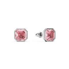 Asscher Stud Earrings Light Rose Crystals Rhodium Plated