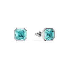 Asscher Stud Earrings Light Turquoise Crystals Rhodium Plated