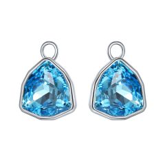 Trillion Statement Mix Hoop Earring Charms with Aquamarine Swarovski Crystals Rhodium Plated