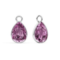 Statement Teardrop Mix Charms with Light Amethyst Crystals Rhodium Plated