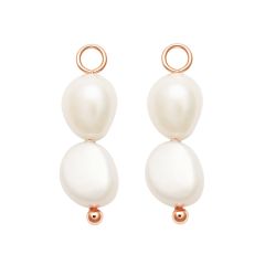 Double Organic Freshwater Pearl Drop Mix Charm Rose Gold Plated