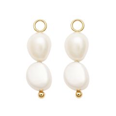 Double Organic Freshwater Pearl Drop Mix Charm Gold Plated