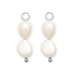 Double Organic Freshwater Pearl Drop Mix Charm Rhodium Plated