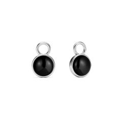 Round Petite Cabochon Black Onyx Mix Charms Rhodium Plated