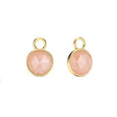 Round Rose Cut Rose Quartz Mix Charms Gold Plated