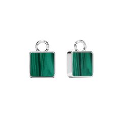 Square Malachite Mix Charms Rhodium Plated