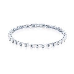 Jazz Tennis Bracelet with Baguette Cut Cubic Zirconia Rhodium Plated